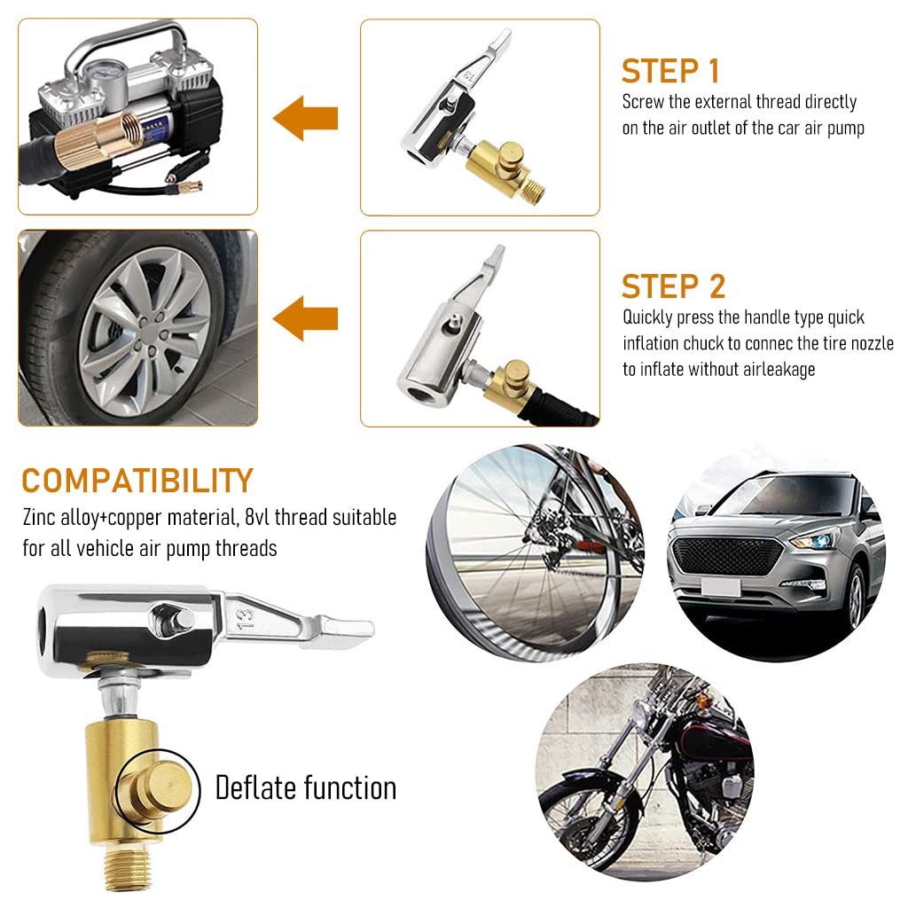 ZIBUYU Universal Car Air Pump Adapter, Car Air Inflator Adapter Connector with Deflation Replacement Tire Air Chucks Car Air Pump Thread Nozzle Adapter Car Pump Accessories for Motorcycles, Cycle - 1 ZIBUYU Universal Car Air Pump Adapter, Car Air Inflator Adapter Connector with Deflation Replacement Tire Air Chucks Car Air Pump Thread Nozzle Adapter Car Pump Accessories for Motorcycles, Cycle - 1